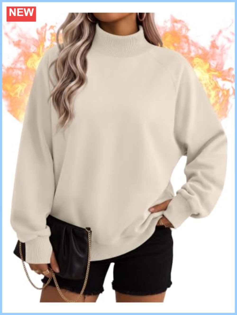 Women's Mock Neck Fleece Sweatshirt Pullover Oversized